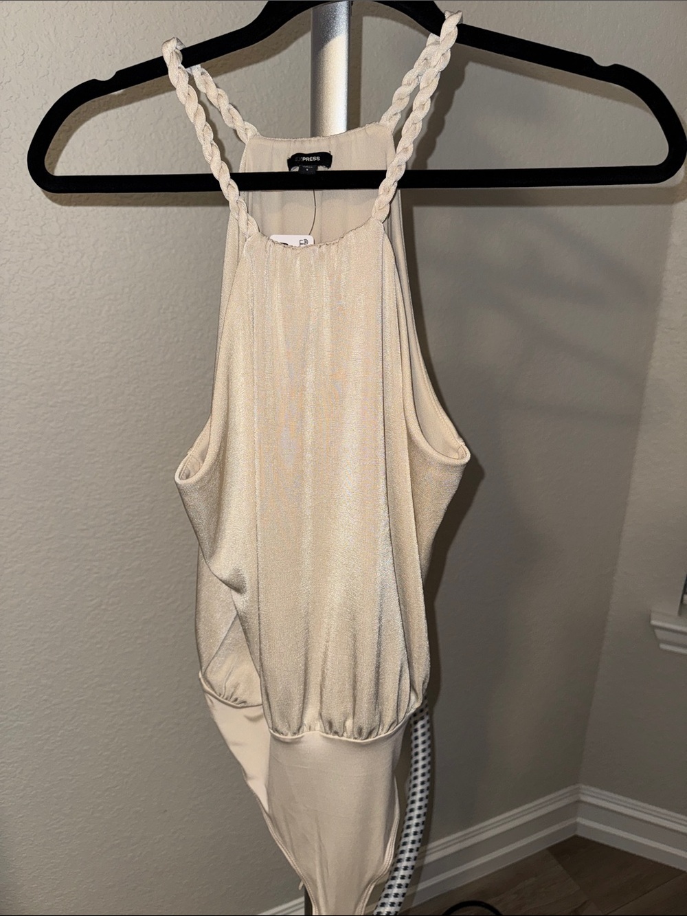 Express Cream Braided-Strap Halter Bodysuit
